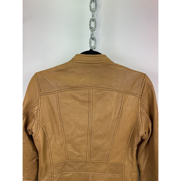 Micheal Kors Brown Leather Moto Jacket‎ Size Small - Picture 9 of 12